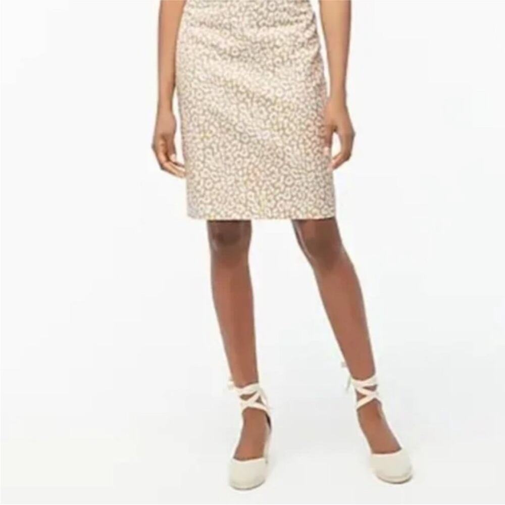 J Crew Leopard Print Basketweave Pencil 2021 Straight Skirt AL197 Cream Tan Sz 4